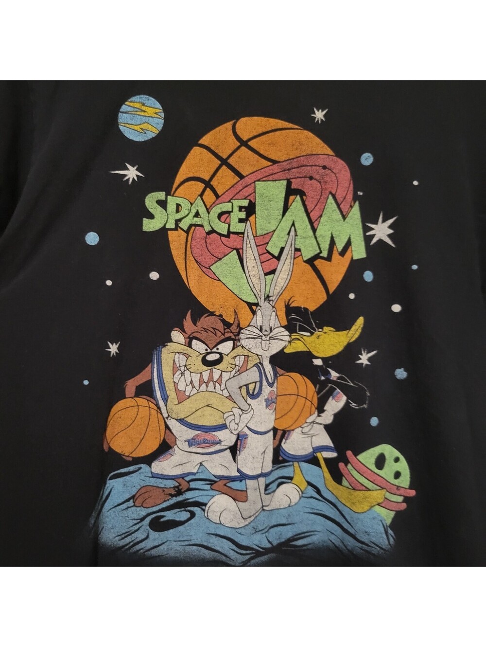 Space Jam Unisex Size Large Hoops T-Shirt Black Short Sleeve Looney Tunes